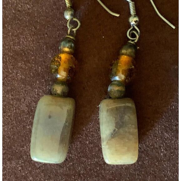 Vintage Glass, Shell and Gemstone Hook earrings, SET of 3, Unmarked - Picture 4 of 4